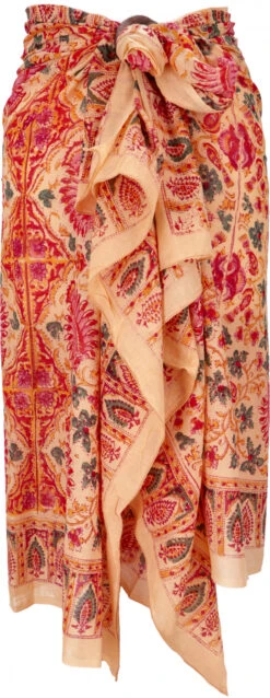 Leichter Pareo, Sarong, Handbedrucktes Baumwolltuch - Rot Kombination 30 - 190x120 Cm -Modebekleidungsgeschäft 02 21 desert garments duenne tuecher 100