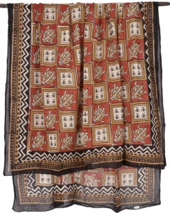 Leichter Pareo, Sarong, Handbedrucktes Baumwolltuch - Rot Kombination 27 - 180x110 Cm -Modebekleidungsgeschäft 02 21 desert garments duenne tuecher 102