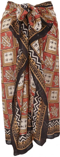 Leichter Pareo, Sarong, Handbedrucktes Baumwolltuch - Rot Kombination 27 - 180x110 Cm -Modebekleidungsgeschäft 02 21 desert garments duenne tuecher 104