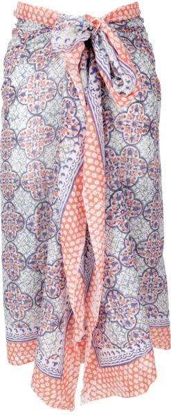 Leichter Pareo, Sarong, Handbedrucktes Baumwolltuch - Blau Kombination 12 - 190x120 Cm -Modebekleidungsgeschäft 02 21 desert garments duenne tuecher 120