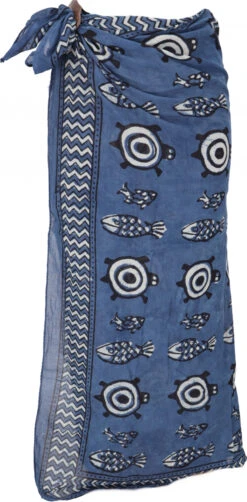 Leichter Pareo, Sarong, Handbedrucktes Baumwolltuch - Blau Kombination 9 - 180x110 Cm -Modebekleidungsgeschäft 02 21 desert garments duenne tuecher 160