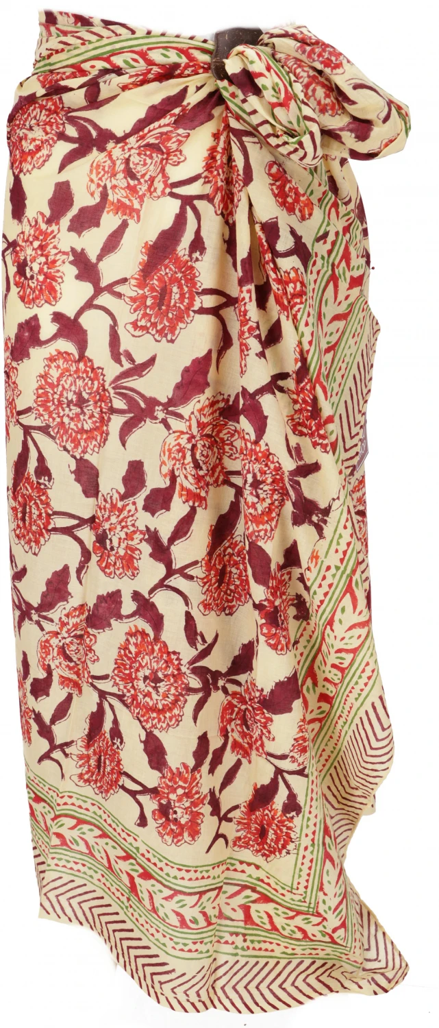 Leichter Pareo, Sarong, Handbedrucktes Baumwolltuch - Rot Kombination 29 - 190x120 Cm 6 Leichter Pareo, Sarong, Handbedrucktes Baumwolltuch - Rot Kombination 29 - 190x120 Cm – Bild 4