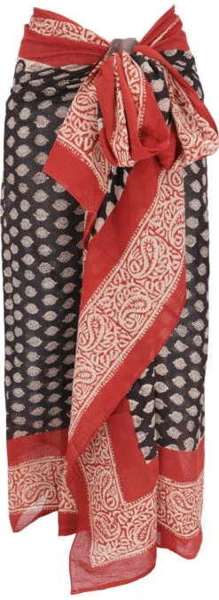 Leichter Pareo, Sarong, Handbedrucktes Baumwolltuch - Farb Kombination 29 - 190x120 Cm -Modebekleidungsgeschäft 02 21 desert garments duenne tuecher 210