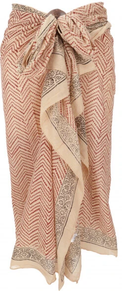 Leichter Pareo, Sarong, Handbedrucktes Baumwolltuch - Rot Kombination 1 - 180x110 Cm -Modebekleidungsgeschäft 02 21 desert garments duenne tuecher 38