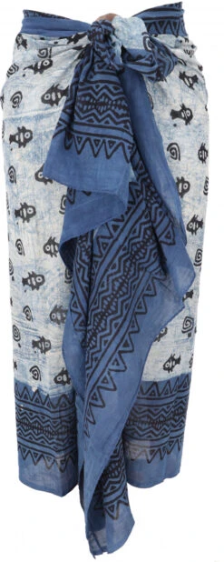 Leichter Pareo, Sarong, Handbedrucktes Baumwolltuch - Blau Kombination 1 - 190x120 Cm -Modebekleidungsgeschäft 02 21 desert garments duenne tuecher 69