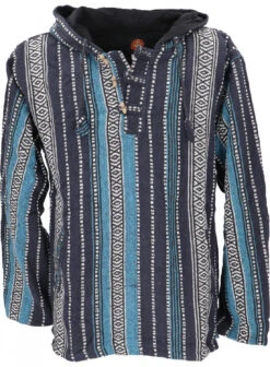 Goa Kapuzenshirt, Baja Hoodie, Boho Style Kapuzenpullover - Blau