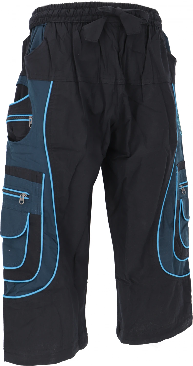 3/4 Yogahose, Goa Hose, Goa Shorts, Herren Shorts - Schwarz/blau 4 3/4 Yogahose, Goa Hose, Goa Shorts, Herren Shorts - Schwarz/blau – Bild 2