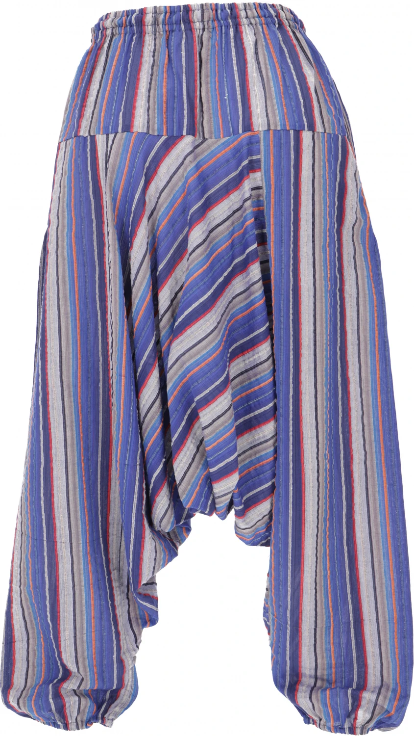 Luftige Goa Pluderhose, Gestreifte Aladinhose Mit Tasche - Blau 5 Luftige Goa Pluderhose, Gestreifte Aladinhose Mit Tasche - Blau – Bild 3