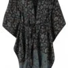 Flauschiger Kimono Mantel, Kimonokleid, Kaftan, Poncho - Blau/schwarz -Modebekleidungsgeschäft 05 19 tzehenringe 72