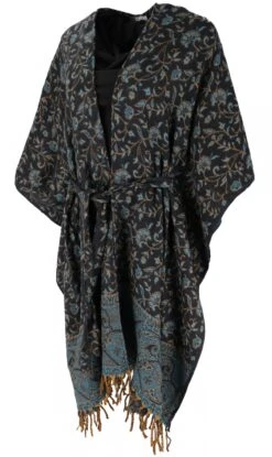 Flauschiger Kimono Mantel, Kimonokleid, Kaftan, Poncho - Blau/schwarz -Modebekleidungsgeschäft 05 19 tzehenringe 73