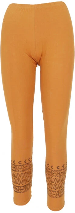 Psytrance Goa Damen Leggings, Bedruckte Tribal Yoga Leggings - Safran