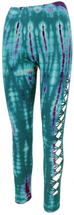Psytrance Batik Goa Damen Leggings, Yoga Leggings - Petrol