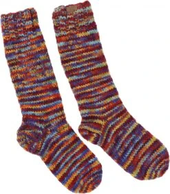 Handgestrickte Schafwollsocken, Haussocken, Nepal Socken - Regenbogen