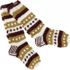 Handgestrickte Schafwollsocken, Nepal Socken - Caramel