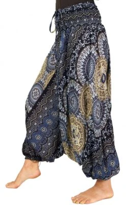 Afghani Hose, Overall, Jumpsuit, Haremshose, Pluderhose, Pumphose, Aladinhose - Schwarz/taubenblau
