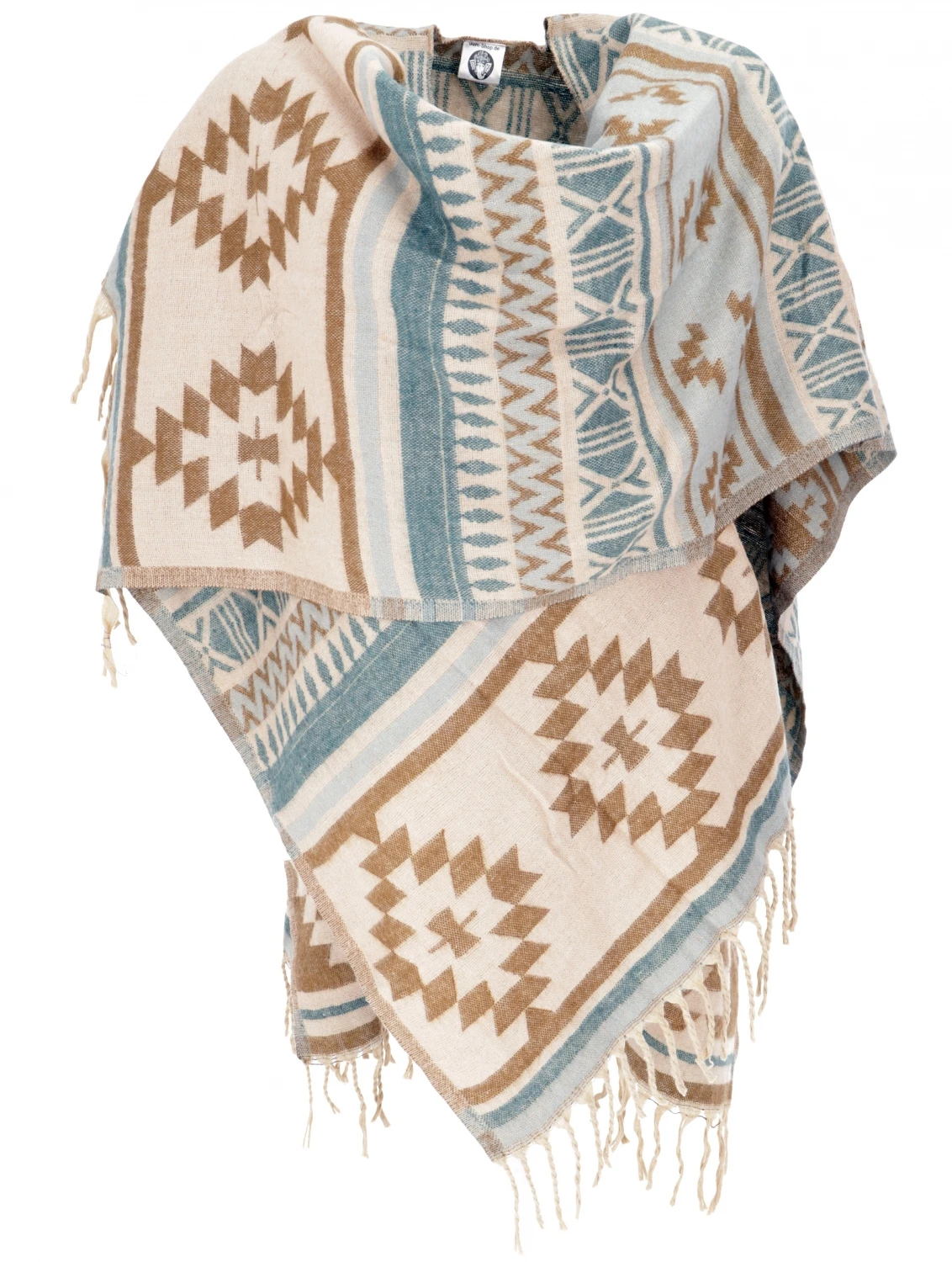 Inka Ponchoschal, Poncho, Cape Schal - Beige/rot/grün 4 Inka Ponchoschal, Poncho, Cape Schal - Beige/rot/grün – Bild 2