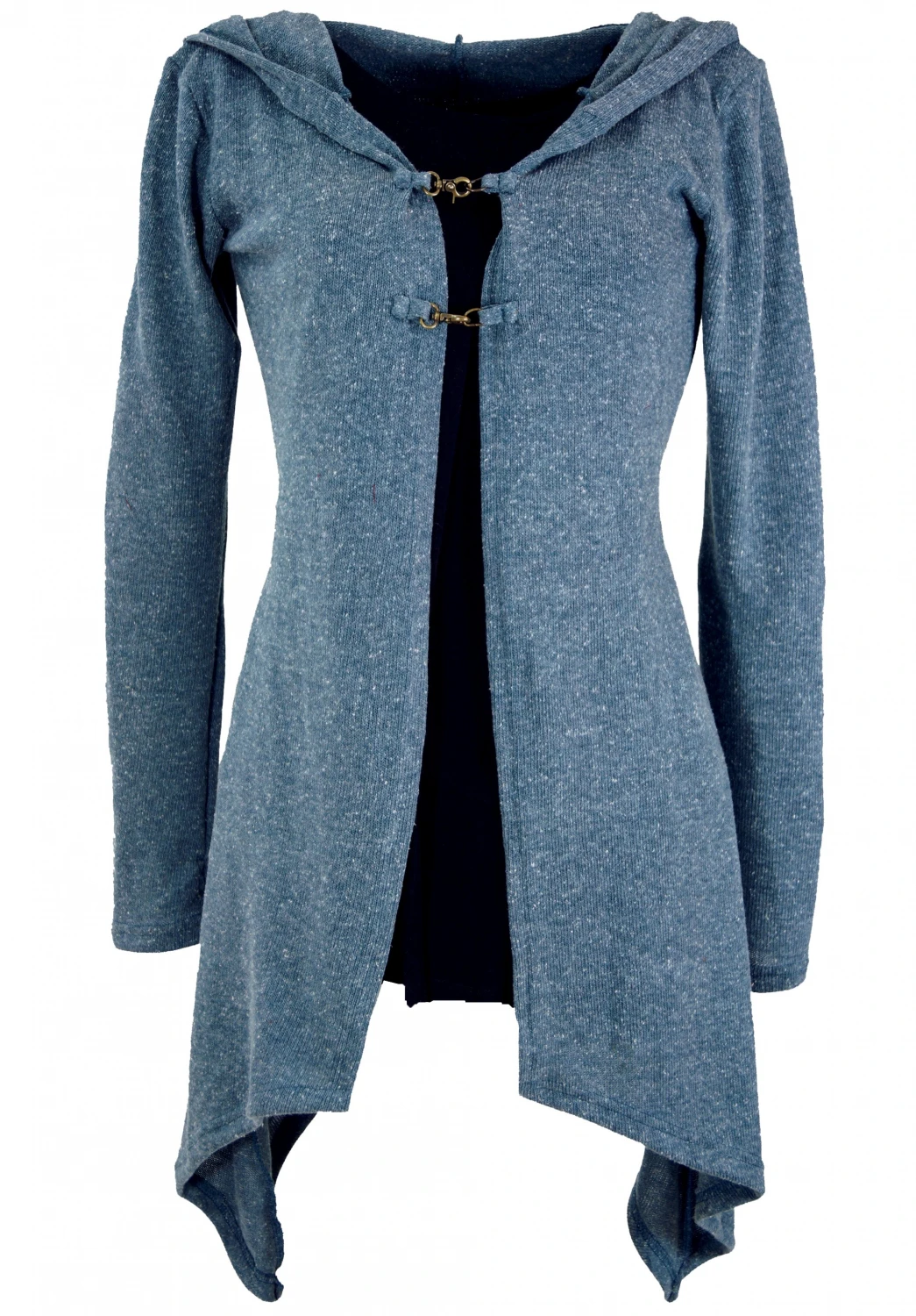 Lange Strickjacke, Strickmantel Mit Weiter Kapuze - Taubenblau 3 Lange Strickjacke, Strickmantel Mit Weiter Kapuze - Taubenblau
