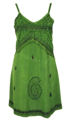 Besticktes Indisches Kleid, Boho Minikleid - Grün Design 1