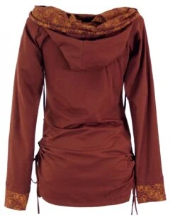 Longshirt Aus Bio-Baumwolle, Boho Shirt Schalkapuze - Dattelbraun/rostorange -Modebekleidungsgeschäft 12 18dsc00815