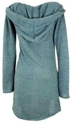 Pixikleid Im Wickellook Mit Kapuze, Feinstrick Elfen Pullover - Taubenblau -Modebekleidungsgeschäft 12 18dsc09815