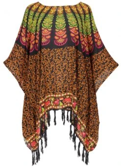 Kaftan, Ibiza-StyleTunika, Boho Bluse, Damen Maxibluse, Strandtunika - Schwarz/orange
