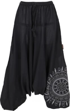 Haremshose Pluderhose,Pumphose Mit Mandala, Aladinhose Aus Baumwolle - Schwarz