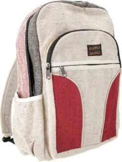 Ethno Hanf Rucksack - Natur/bordeauxrot - 45x30x20 Cm -Modebekleidungsgeschäft 15 05 20 taschen kasim 2019 183