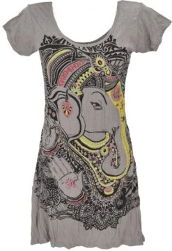 Baba Longshirt, Kurzarm, Psytrance Minikleid - Ganesh / Grau
