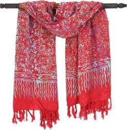 Bali Batik Sarong, Wandbehang, Wickelrock, Sarongkleid, Strand Tuch - Design 7/rot - 160x100 Cm