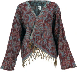 Bolero Jacke, Legeres Boho Jäckchen - Weinrot/blau