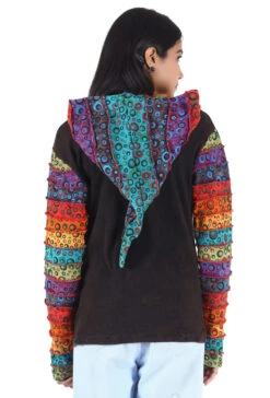 Patchwork Stonewash Regenbogen Jacke Mit Zipfelkapuze, Goa Jacke - Modell 1 -Modebekleidungsgeschäft 19048 jago3828