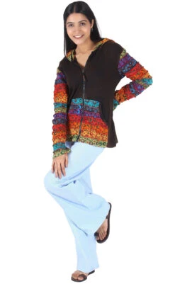 Patchwork Stonewash Regenbogen Jacke Mit Zipfelkapuze, Goa Jacke - Modell 1 -Modebekleidungsgeschäft 19048 jago3838