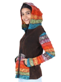 Patchwork Stonewash Regenbogen Jacke Zipfelkapuze, Goa Jacke - Modell 5