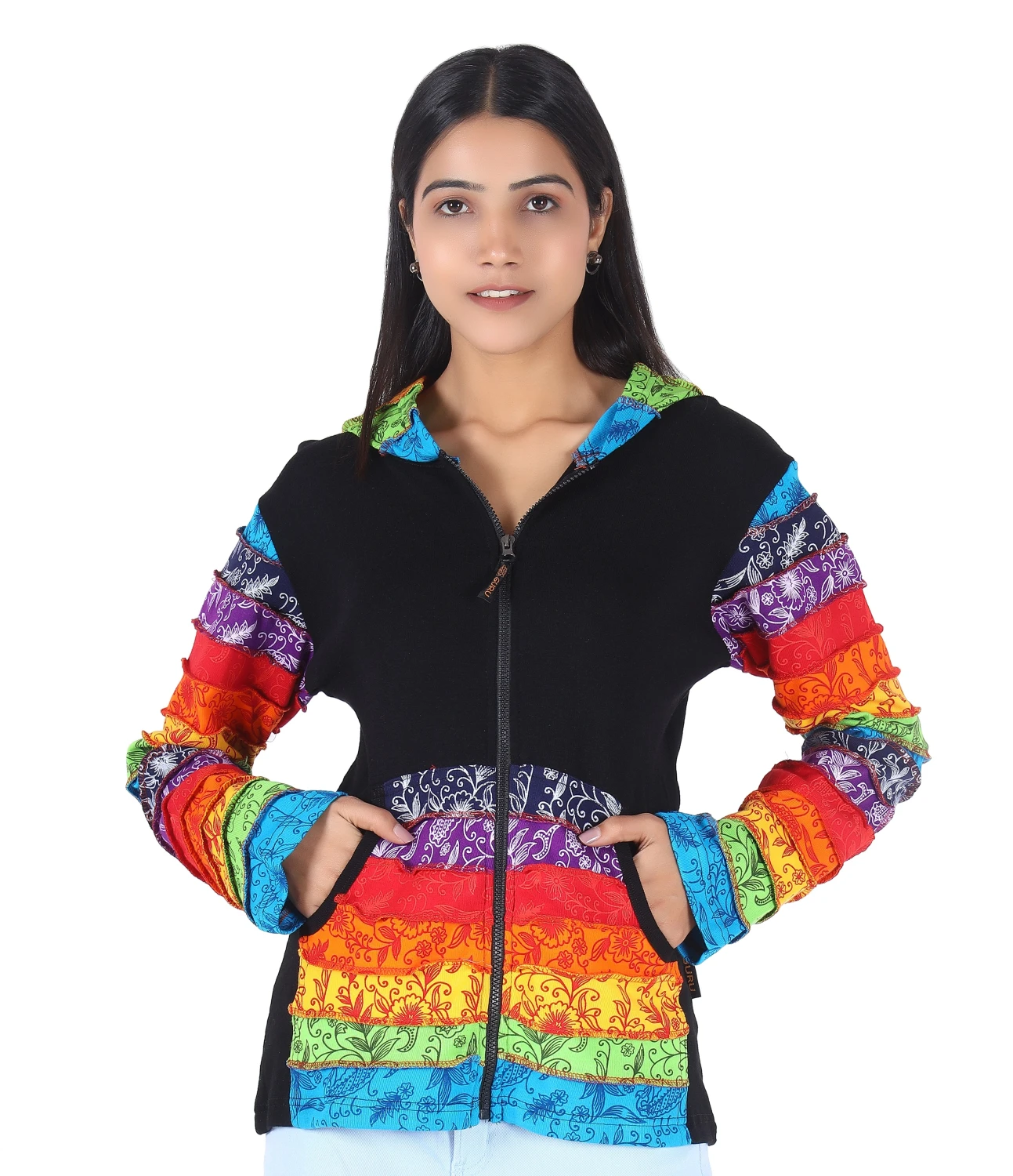 Regenbogen Stonewash Zipfelkapuzen Jacke, Goa Jacke - Modell 4 3 Regenbogen Stonewash Zipfelkapuzen Jacke, Goa Jacke - Modell 4