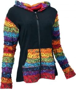 Patchwork Stonewash Regenbogen Jacke Mit Zipfelkapuze, Goa Jacke - Modell 2 -Modebekleidungsgeschäft 19051 3 29 223kleidertops bhawani 167