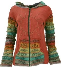 Patchwork Stonewash Regenbogen Jacke Mit Zipfelkapuze, Goa Jacke - Modell 3