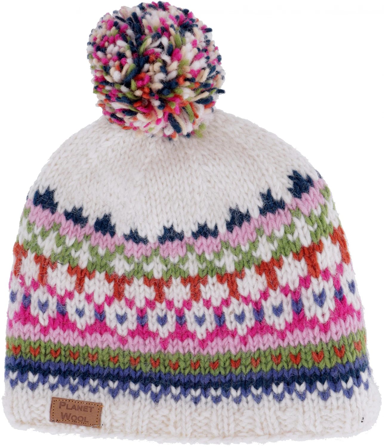 Bommelmütze Aus Nepal, Mütze Aus Schurwolle, Wintermütze - Weiß/rosa 4 Bommelmütze Aus Nepal, Mütze Aus Schurwolle, Wintermütze - Weiß/rosa – Bild 2