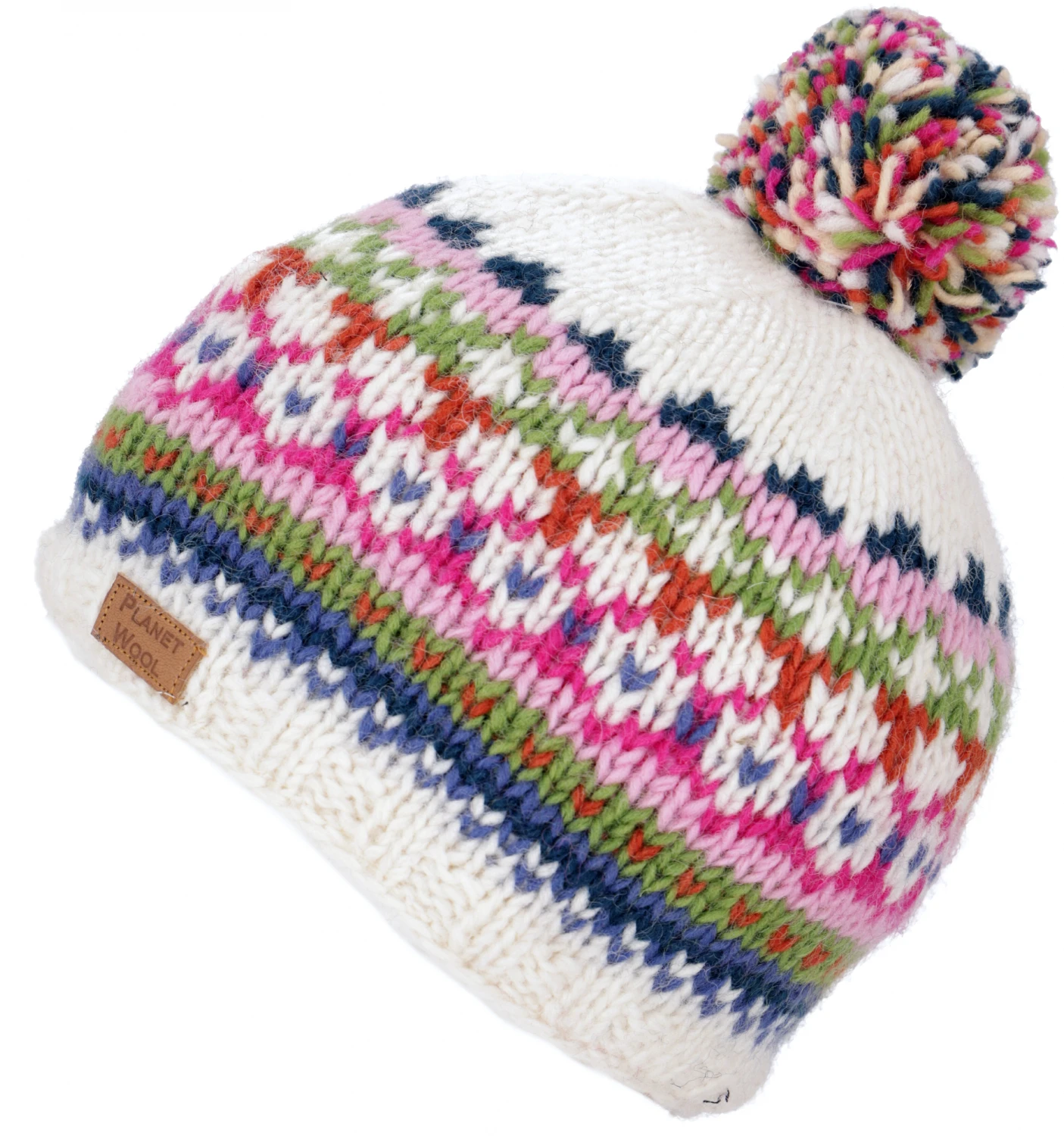 Bommelmütze Aus Nepal, Mütze Aus Schurwolle, Wintermütze - Weiß/rosa 3 Bommelmütze Aus Nepal, Mütze Aus Schurwolle, Wintermütze - Weiß/rosa