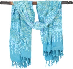 Bali Batik Sarong, Wandbehang, Wickelrock, Sarongkleid, Strand Tuch - Design 22/türkisblau - 160x100 Cm