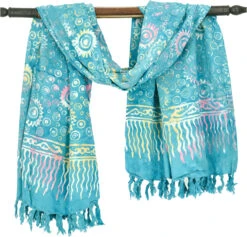 Bali Batik Sarong, Wandbehang, Wickelrock, Sarongkleid, Strand Tuch - Design 3/türkisblau - 160x100 Cm