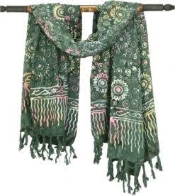 Bali Batik Sarong, Wandbehang, Wickelrock, Sarongkleid, Strand Tuch - Design 3/grün - 160x100 Cm