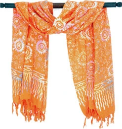 Bali Batik Sarong, Wandbehang, Wickelrock, Sarongkleid, Strand Tuch - Design 15/orange - 160x100 Cm