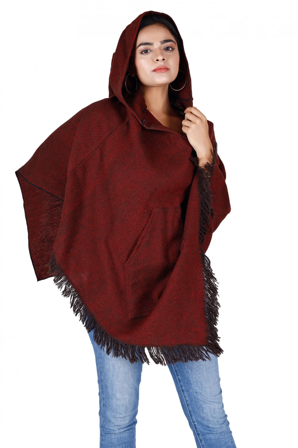 Poncho Hippie Chic Mit Zipfelkapuze, Pixi Poncho - Rot 3 Poncho Hippie Chic Mit Zipfelkapuze, Pixi Poncho - Rot