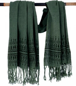 Handgewebtes Baumwolltuch Mit Tribalmuster, Webschal - Dunkelgrün - 150x100 Cm