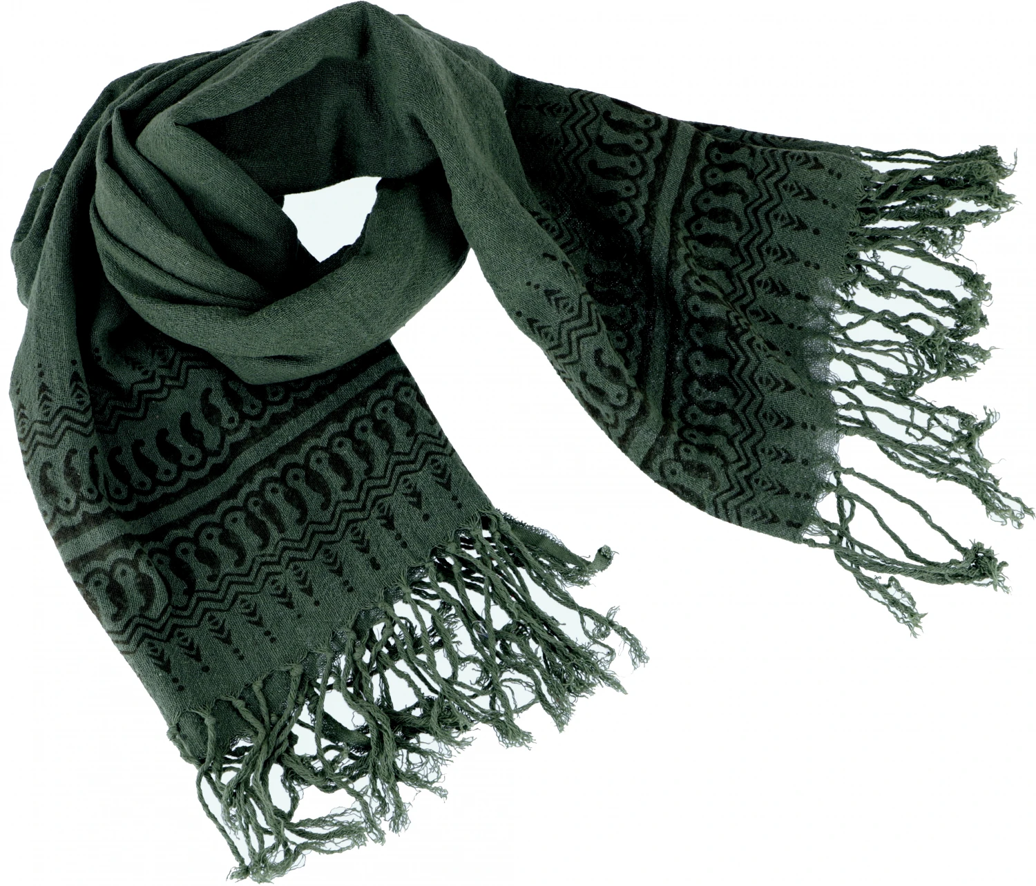 Handgewebtes Baumwolltuch Mit Tribalmuster, Webschal - Dunkelgrün - 150x100 Cm 5 Handgewebtes Baumwolltuch Mit Tribalmuster, Webschal - Dunkelgrün - 150x100 Cm – Bild 3
