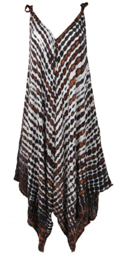 Boho Batik Jumpsuit, Sommer Overall, Hosenkleid - Weiß/braun