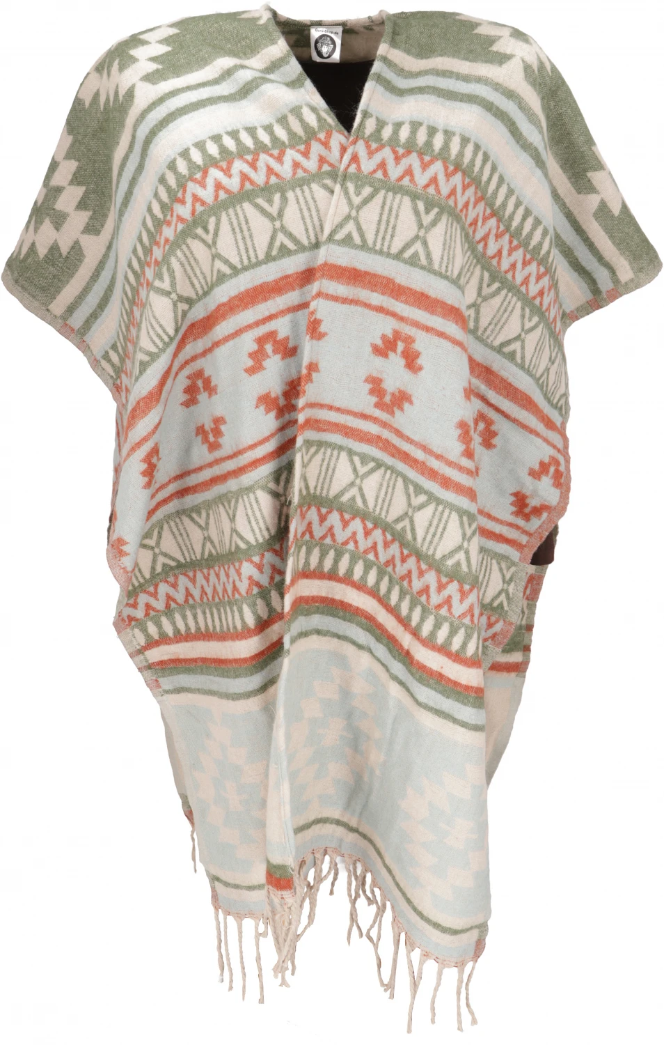 Inka Ponchoschal, Poncho, Cape Schal - Beige/rot/grün 3 Inka Ponchoschal, Poncho, Cape Schal - Beige/rot/grün