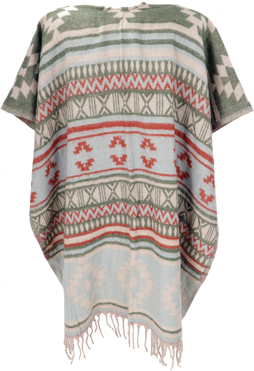 Inka Ponchoschal, Poncho, Cape Schal - Beige/rot/grün 5 Inka Ponchoschal, Poncho, Cape Schal - Beige/rot/grün – Bild 3