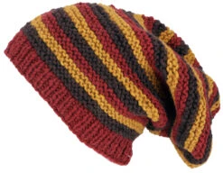 Beanie Mütze, Gestreifte Strickmütze, Nepalmütze, Wintermütze - Braun/rost