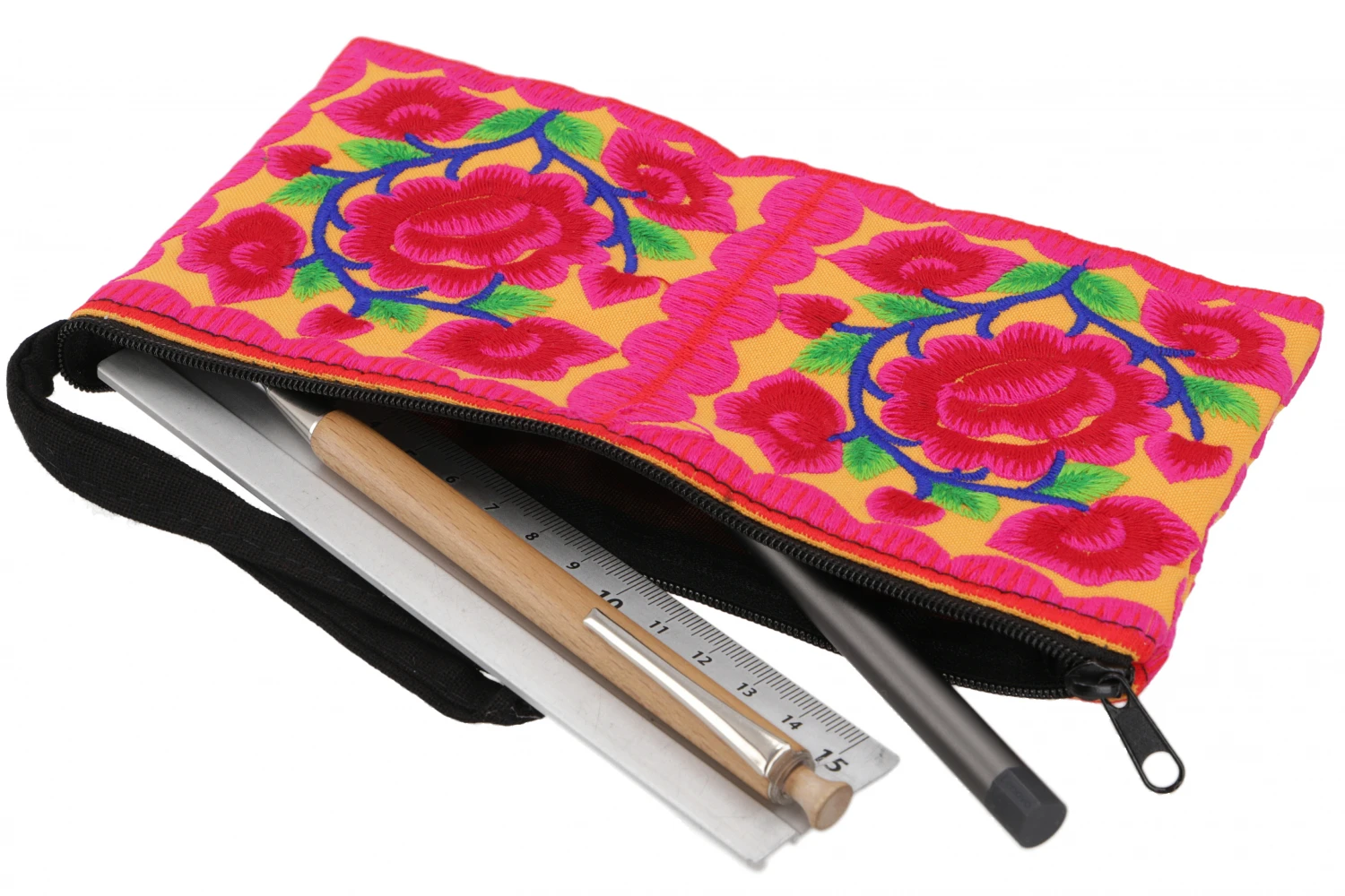 Kosmetiktasche Mit Folklore Stickerei, Kramtasche, Stiftmäppchen - Kurkuma - 10x20 Cm 4 Kosmetiktasche Mit Folklore Stickerei, Kramtasche, Stiftmäppchen - Kurkuma - 10x20 Cm – Bild 2